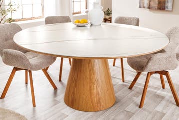 Ronde eettafel UNIQUE 120 cm wit natuurlijk eiken keramiek, Ophalen of Verzenden, Nieuw
