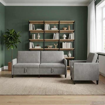 vidaXL Bankenset met opbergruimte 2 st Lichtgrijs Polyester, Verzenden, Nieuw, Kunststof, Minder dan 150 cm