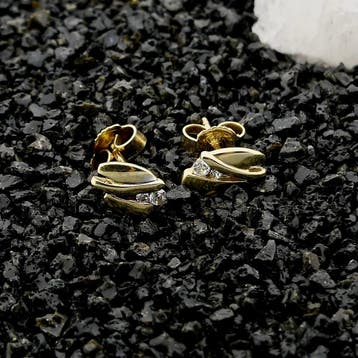 Gouden oorstekers met zirconia (Oorbellen), Sieraden, Tassen en Uiterlijk, Oorbellen, Gebruikt, Ophalen of Verzenden, Met edelsteen