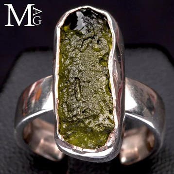 Exclusieve Juweel - Natuurlijke Moldaviet - Zilveren Ring -