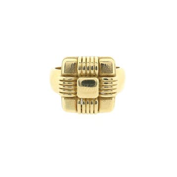 Vintage gouden ring met geometrisch patroon, Gebruikt, Ophalen of Verzenden, 17 tot 18, Dame