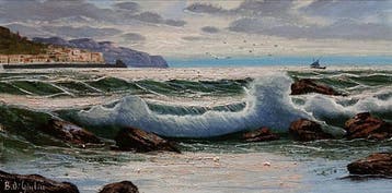 Bruno Di Giulio (1943) - Mareggiata in costiera amalfitana, Antiek en Kunst, Kunst | Schilderijen | Klassiek