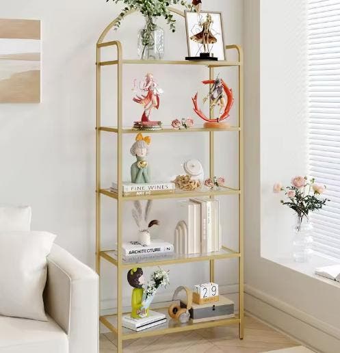 Gouden Boekenkast met 5 Glazen Planken – Modern Design, Huis en Inrichting, Kasten | Boekenkasten, Nieuw, Verzenden