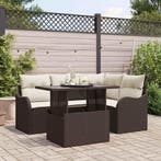 vidaXL Buiten eetset met kussen 5 pcs Bruin Poly riet, Tuin en Terras, Tuinsets en Loungesets, Verzenden, Nieuw, Rotan, 5 zitplaatsen