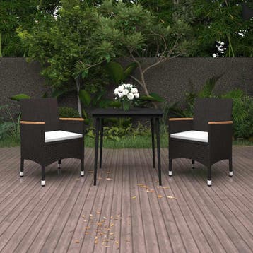 vidaXL 3-delige Tuinset met kussens poly rattan en glas, Verzenden, Nieuw, 2 zitplaatsen, Tuinset