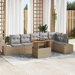 vidaXL Tuin Sofa Set met opslag 7 pcs Beige Poly riet, Verzenden, Nieuw, Rotan, 7 zitplaatsen
