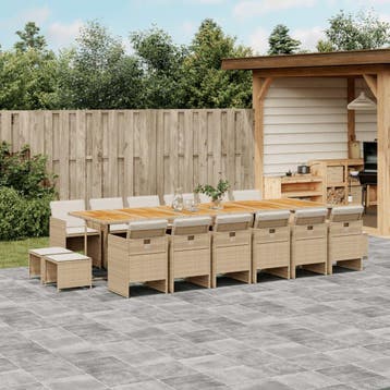 vidaXL 17-delige Tuinset met kussens poly rattan beige, Verzenden, Nieuw, 6 zitplaatsen, Tuinset