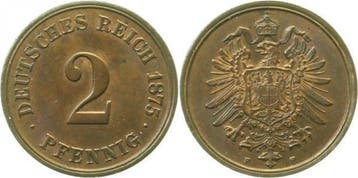Duitsland 2 Pfennig 1875f J 002 untypischer aussergewoehn..., Verzenden