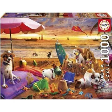 Puzzel - EDUCA - Honden spelen op het strand - 1000 stukj..., Verzenden, Nieuw