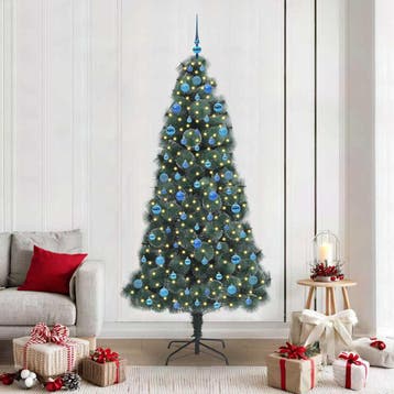 vidaXL Kunstmatige voorverlichte kerstboom met ballenset, Verzenden, Nieuw