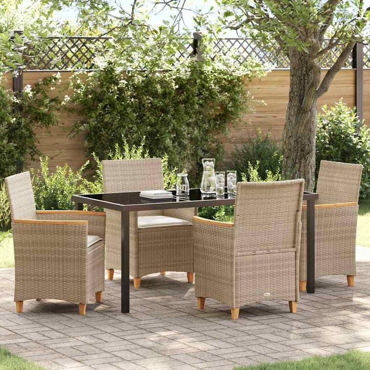 vidaXL Tuin eettafelset 5 pcs Beige poly rattan, Tuin en Terras, Tuinsets en Loungesets, Nieuw, 5 zitplaatsen, Rotan, Verzenden