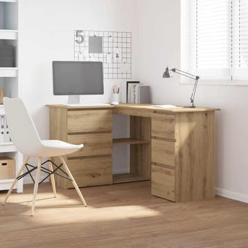 vidaXL Hoekbureau 145x100x76 cm bewerkt hout artisanaal, Huis en Inrichting, Bureaus, Verzenden, Nieuw