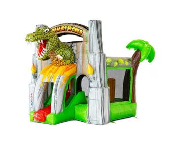 Mini dino springkussen met glijbaan huren – €80 per dag, Hobby en Vrije tijd, Feestartikelen | Verhuur, Zo goed als nieuw