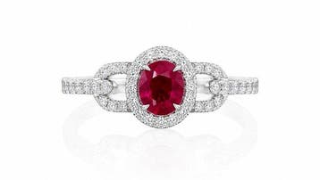 Ring - 14 karaat Witgoud - 1.39ct. tw. Robijn - Diamant, Nieuw