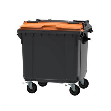 Afvalcontainer 4 wiel 1100 liter grijs met oranje split lid, Verzenden, Nieuw
