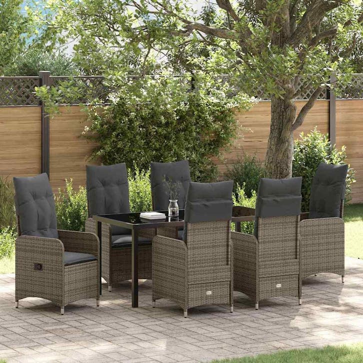 vidaXL Tuin eettafelset 7 pcs Grijs poly rattan, Tuin en Terras, Tuinsets en Loungesets, Nieuw, 7 zitplaatsen, Rotan, Verzenden