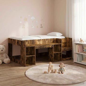 vidaXL Jeugd bedframe met opbergruimte Gerookt eiken 80 x, Verzenden, Nieuw, Bruin, Hout