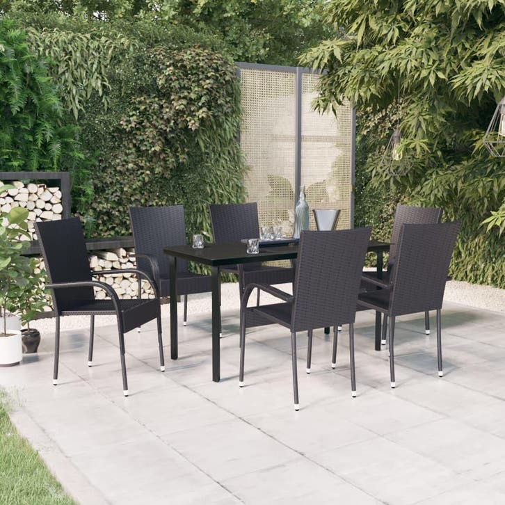 vidaXL 7-delige Tuinset zwart, Tuin en Terras, Tuinsets en Loungesets, Tuinset, Nieuw, 6 zitplaatsen, Rotan, Verzenden