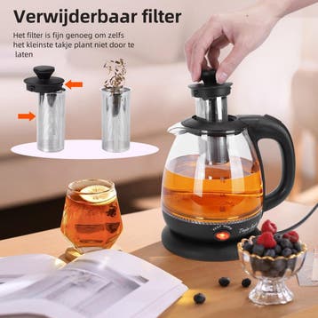 Waterkoker glas- met LED - 1L - 2200W - Zwart •, Verzenden, Zo goed als nieuw