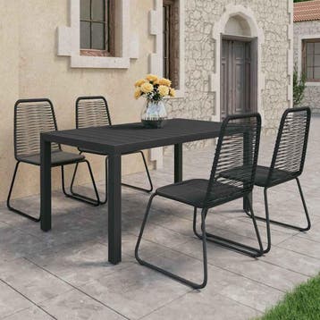 vidaXL 5-delige Tuinset PVC-rattan zwart, Tuin en Terras, 4 zitplaatsen, Kunststof, Verzenden, Nieuw