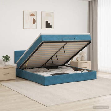 vidaXL Ottoman bed met matras Donkerblauw 140 x 190 cm, Verzenden, Nieuw, Blauw, Stof