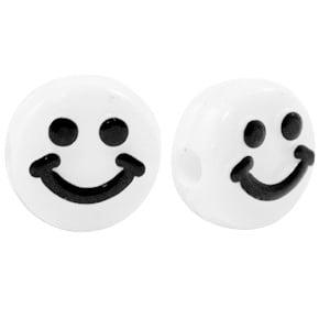10 x Smiley kralen van acryl  White-black ca. 10mm (Ø2,2mm), Ophalen of Verzenden, Nieuw, Kraal