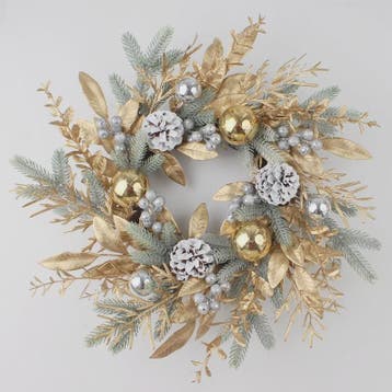 Luxe Kerstkrans voor Buitendeur - Goud, Denneappel & Rattan, Verzenden, Nieuw