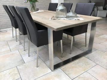 Set van 6 bruine leren eetkamerstoelen - bruin leer, Huis en Inrichting, Stoelen, Ophalen of Verzenden, Nieuw, Leer