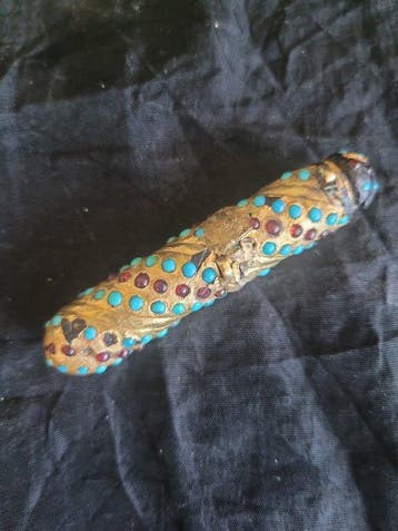 Turquoise - 18 karaat - Geel goud - Sieraden appliqué -, Antiek en Kunst