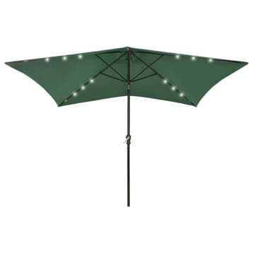vidaXL Parasol met LEDs en stalen paal 2x3 m groen, Verzenden, Nieuw, 2 tot 3 meter