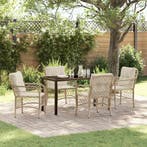 vidaXL Tuin eettafelset met kussen 5 pcs Beige poly rattan, Verzenden, Nieuw, Rotan, 5 zitplaatsen