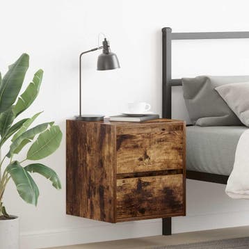 vidaXL Nachtkastjes 2 st wandgemonteerd 38x34x40 cm gerookt, Verzenden, Nieuw, Hout