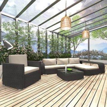 vidaXL 8-delige Loungeset met kussens poly rattan zwart, Verzenden, Nieuw, 8 zitplaatsen, Loungeset