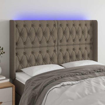 vidaXL Hoofdbord LED 163x16x118/128 cm stof taupe, Verzenden, Nieuw, Stof