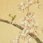 Cherry Blossoms and Two Japanese White-eyes with Box - with