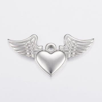1 x RVS 304 hanger hart met vleugel 20 x 40 x 3,5 mm – ga., Hobby en Vrije tijd, Kralen en Sieraden maken, Ophalen of Verzenden