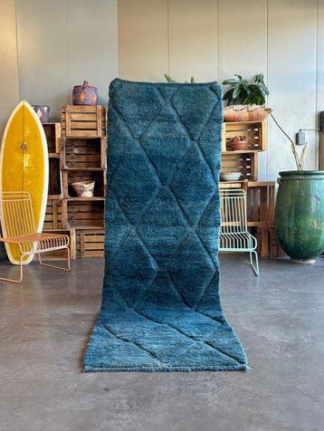 Marokkaanse Beni Ouarain loper – blauw, handgeknoopt wol, Nieuw