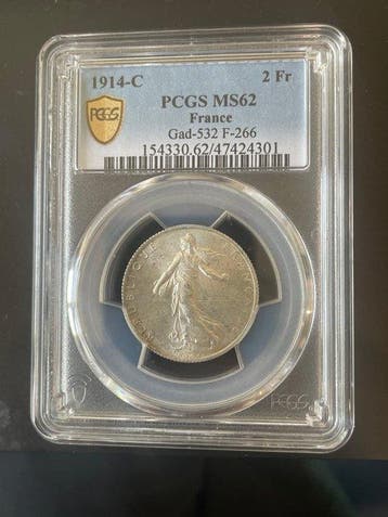Frankrijk. 2 Francs 1914-C Semeuse. PCGS MS62 (Zonder