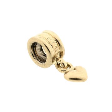 Pandora bedel; Goud; Dangling Heart (Hanger of bedel), Sieraden, Tassen en Uiterlijk, Bedels, Ophalen of Verzenden, Gebruikt, Goud
