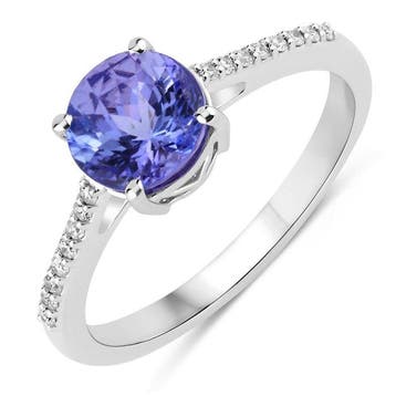 Ring - 14 karaat Witgoud - 1.53ct. tw. Tanzaniet - Diamant -, Nieuw
