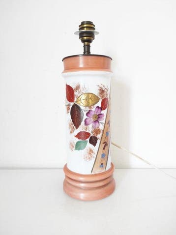 Tafellamp - Geschilderde bloemen - Opaline glas