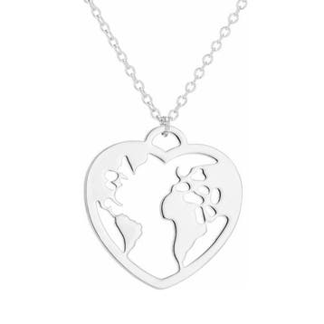 Fako Bijoux - Ketting - Wereldbol Hart - Wereldkaart -, Verzenden, Nieuw