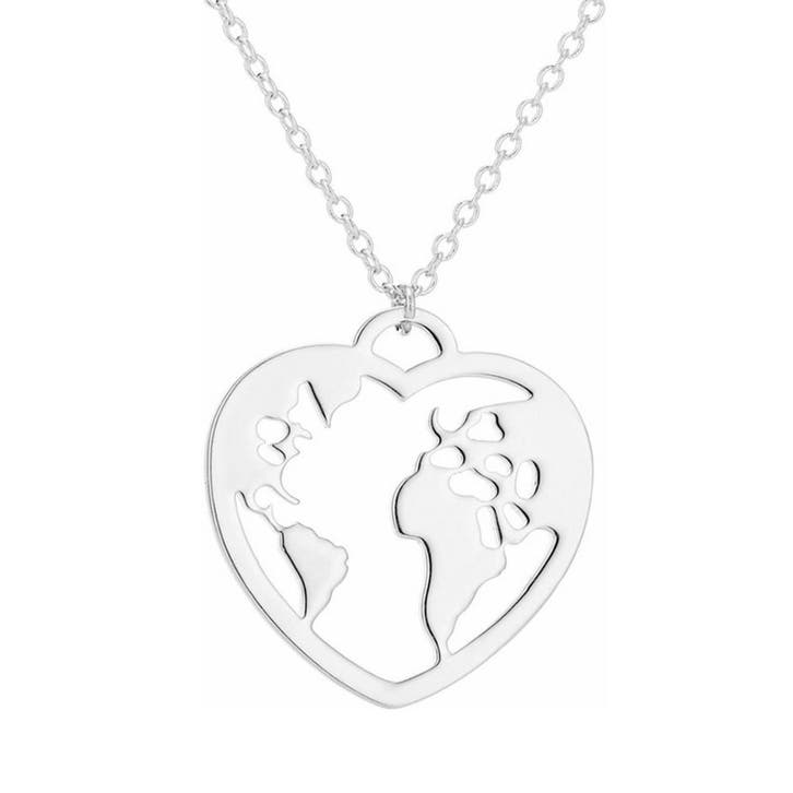 Fako Bijoux - Ketting - Wereldbol Hart - Wereldkaart -, Sieraden, Tassen en Uiterlijk, Kettingen, Verzenden