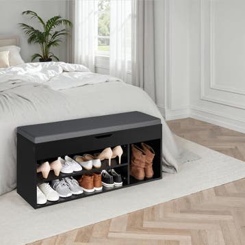 Schoenenkast Natalya met zitkussen 104x30x49cm - zwart, Huis en Inrichting, Verzenden, Nieuw