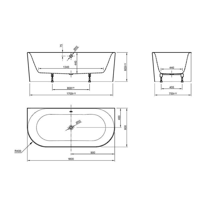 Ligbad Xenz Fay Half Vrijstaand 180x80 cm Glanzend Wit, Doe-het-zelf en Verbouw, Sanitair, Ophalen of Verzenden