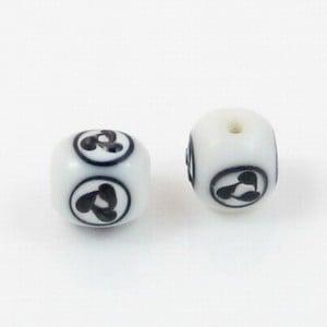 Per stuk Lampwork kraal wit zwart kubus 12 x 12 x 12mm, Ophalen of Verzenden, Nieuw, Kraal
