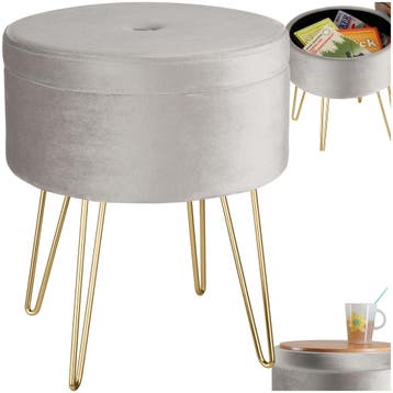 Hocker Ava gestoffeerd in fluweellook 300kg met opbergruimte, Verzenden, Nieuw
