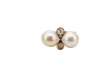 Ring - 19.2 kt. Witgoud - Parels en diamanten, Nieuw