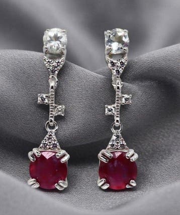 Zonder minimumprijs - Oorbellen Zilver - 5.00ct. tw. Robijn, Nieuw