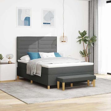vidaXL Boxspring bed met hoofdeinde Donkergrijs 190 x 140 cm, Huis en Inrichting, Verzenden, Nieuw, Grijs